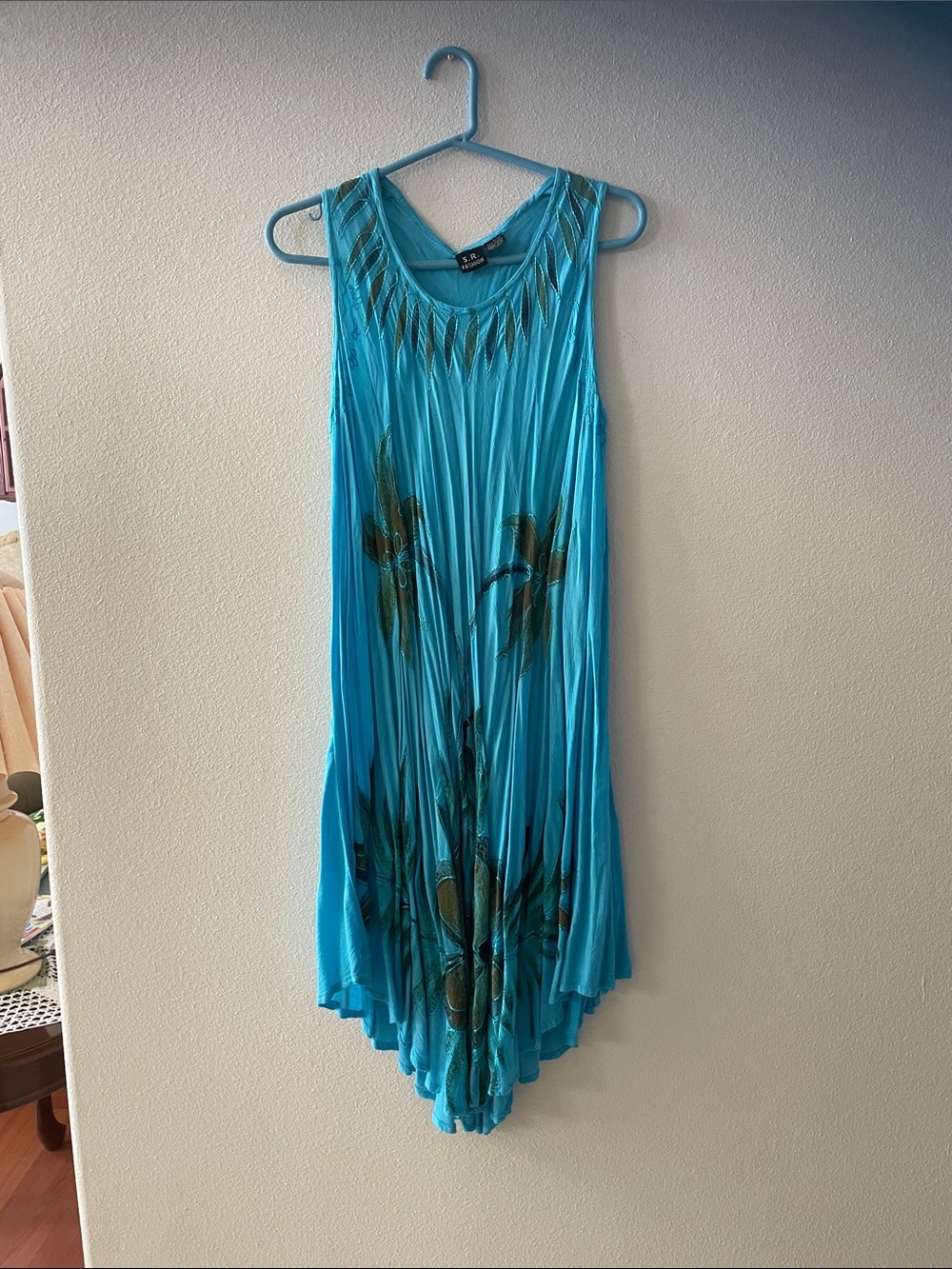 S.R.  Fashion Turquoise Floral  Hem summertime Sleeveless Dress